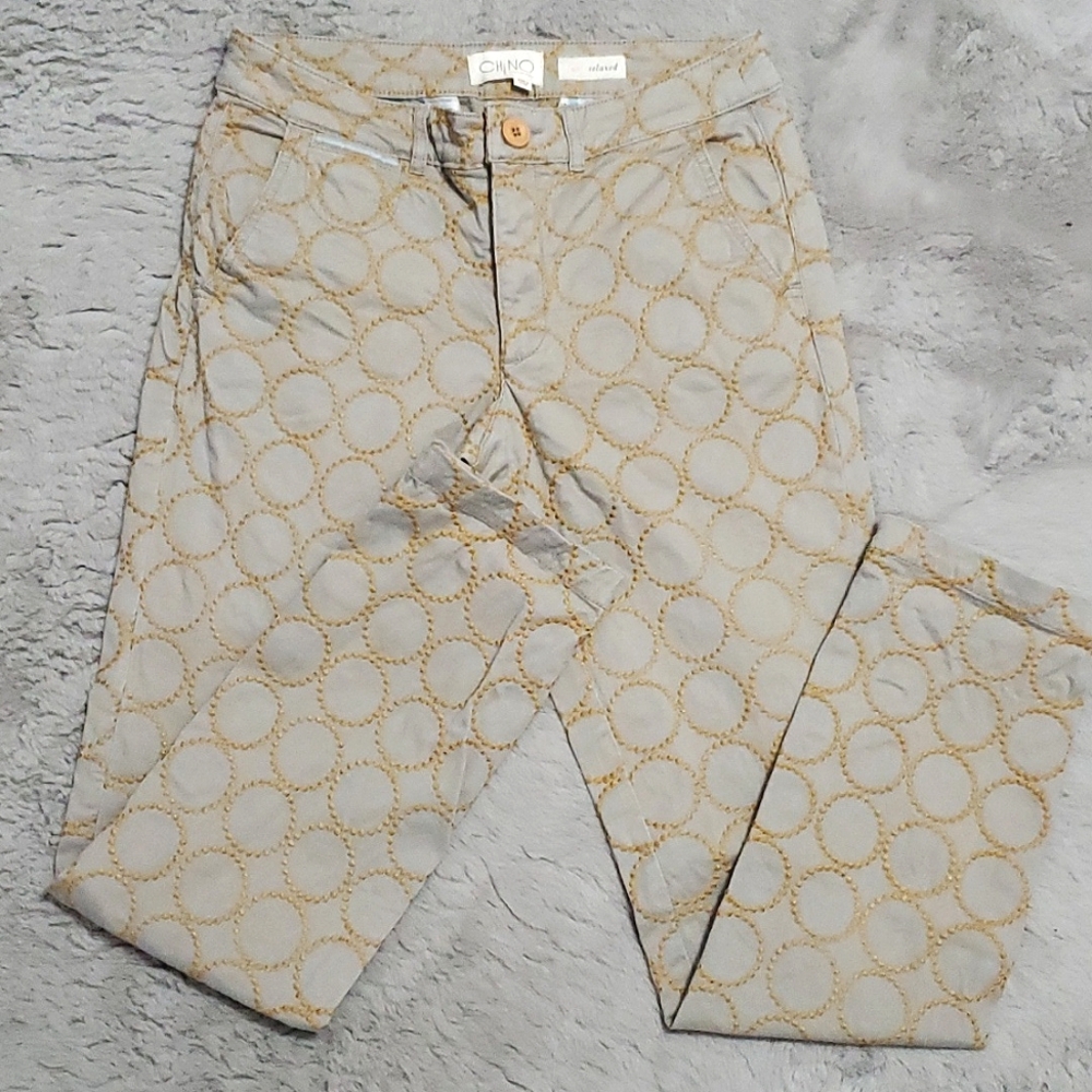 Anthropologie Chino circles pattern relaxed fit pants